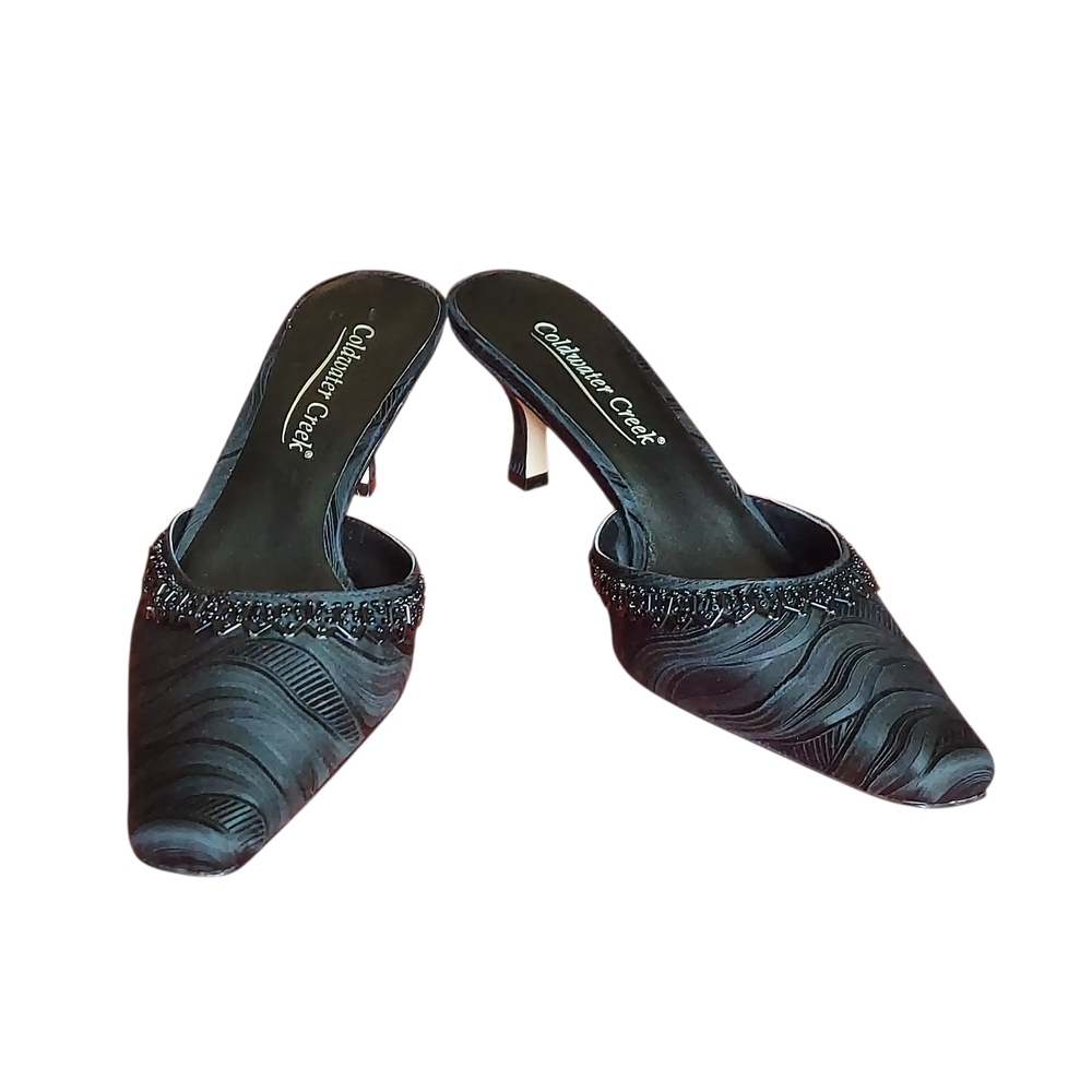 Coldwater Creek Womens Black Textured Fabric Sequin Kitten Heel Mules Holidays - Picture 6 of 15